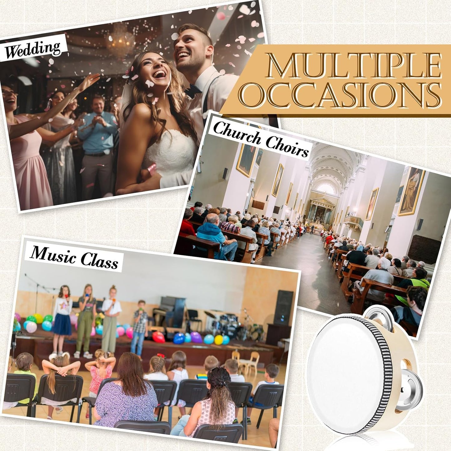 12 Pcs Tambourine Drum Bulk for Adults Hand Held Percussion