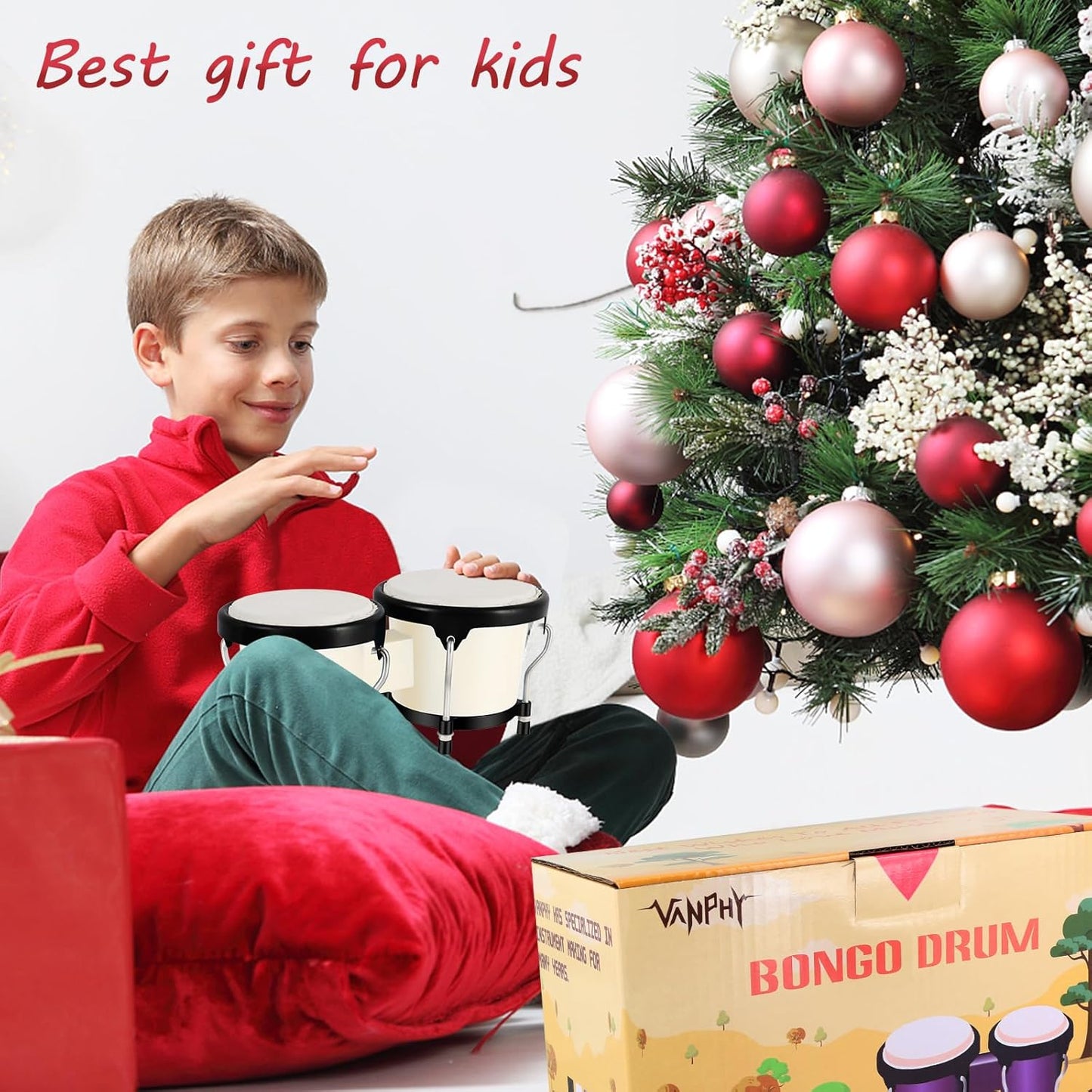 Bongo Drum 4'' and 5'' Set for Adults Beginners Tunable Natural Skin