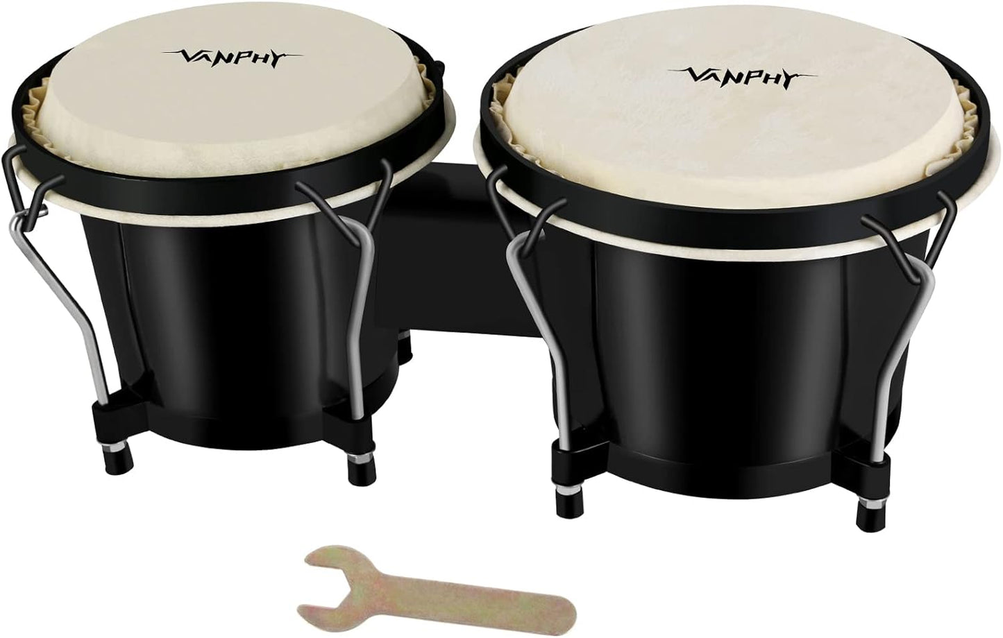 Bongo Drum 4'' and 5'' Set for Adults Beginners Tunable Natural Skin 6”+7” black