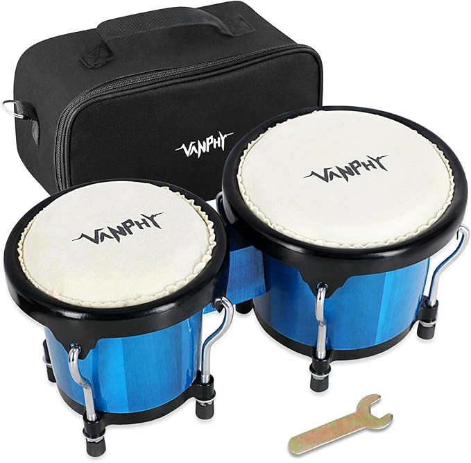Bongo Drum 4'' and 5'' Set for Adults Beginners Tunable Natural Skin 4”+5” wood blue