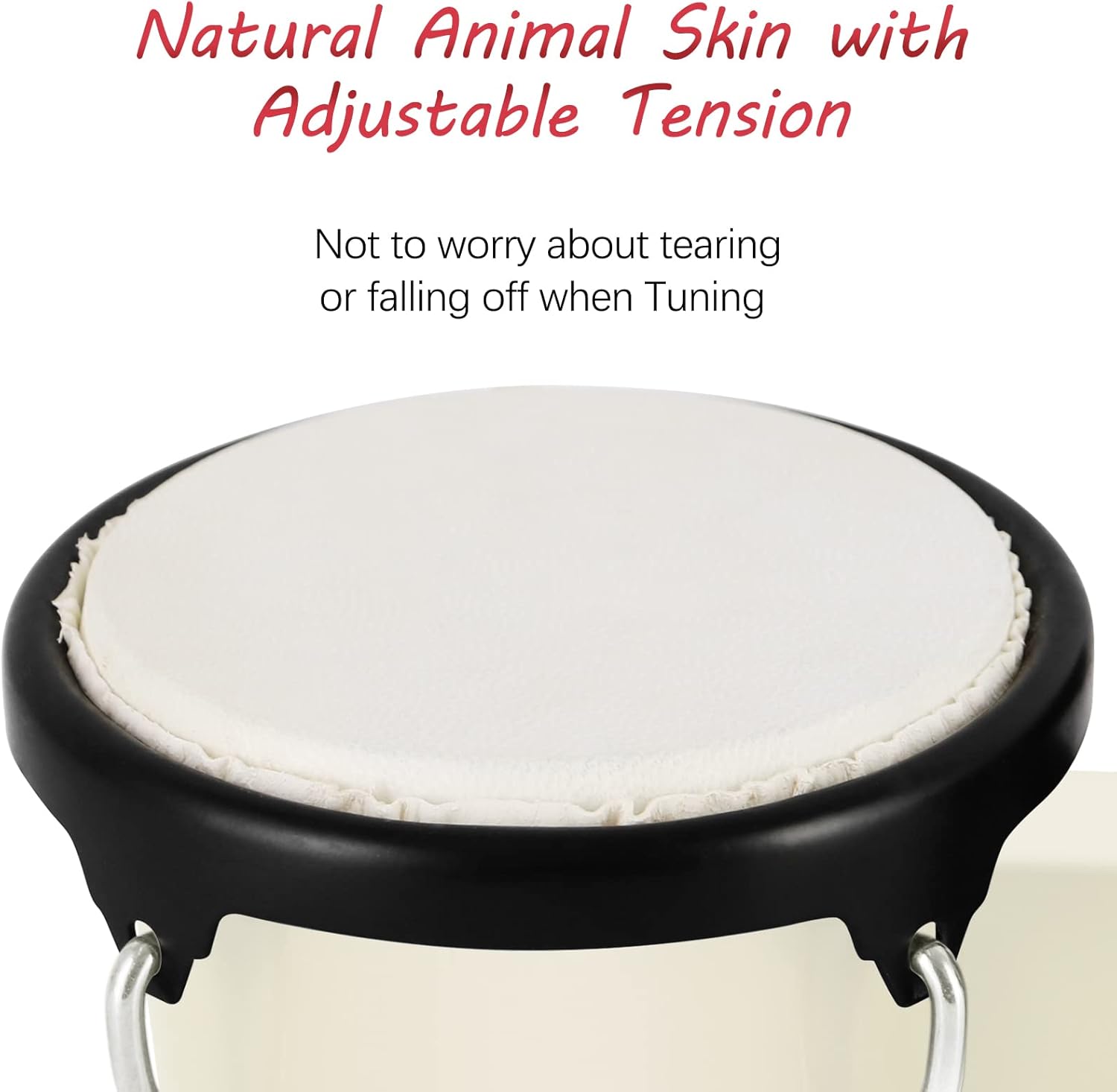 Bongo Drum 4'' and 5'' Set for Adults Beginners Tunable Natural Skin
