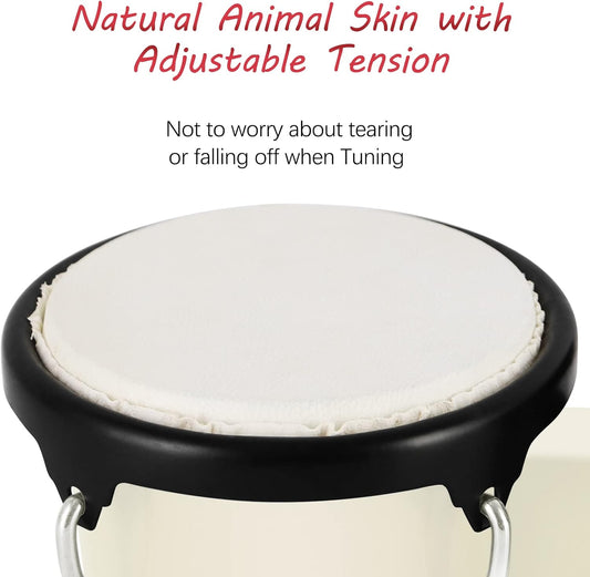 Bongo Drum 4'' and 5'' Set for Adults Beginners Tunable Natural Skin