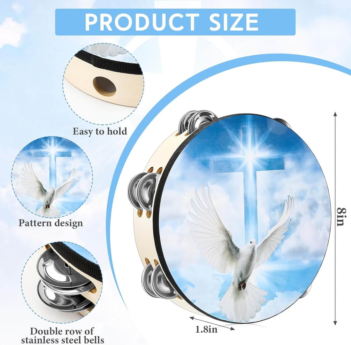 Dove Tambourines for Adults 8"