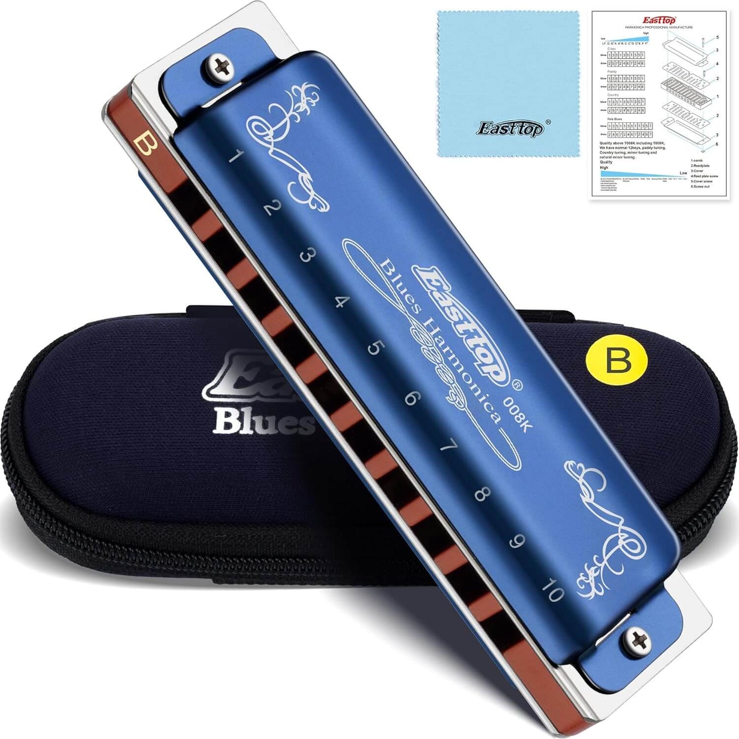 East top Harmonica, 10 Holes 008K Diatonic Blues Harp blue-B