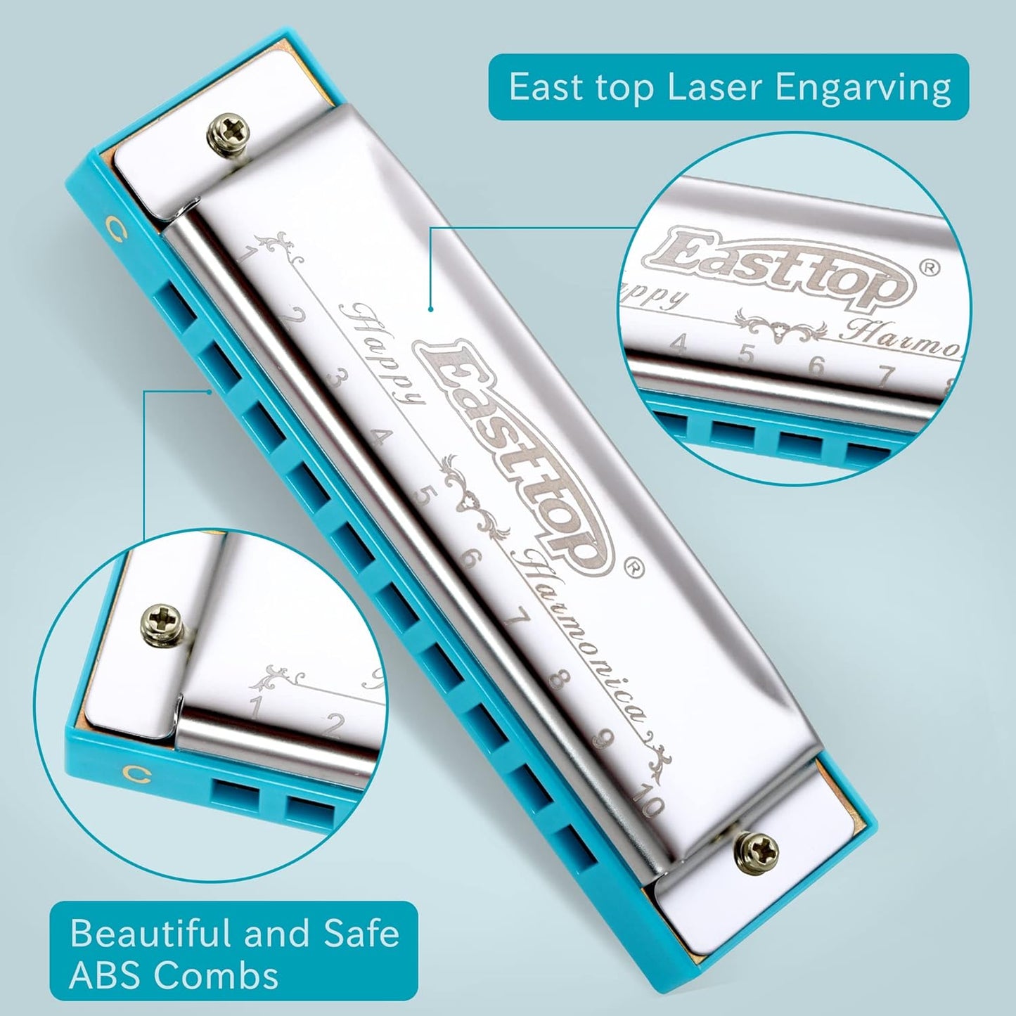 East top Harmonica, Diatonic 10 Holes C Key, Blues, for Beginner, Kids, Children and Students