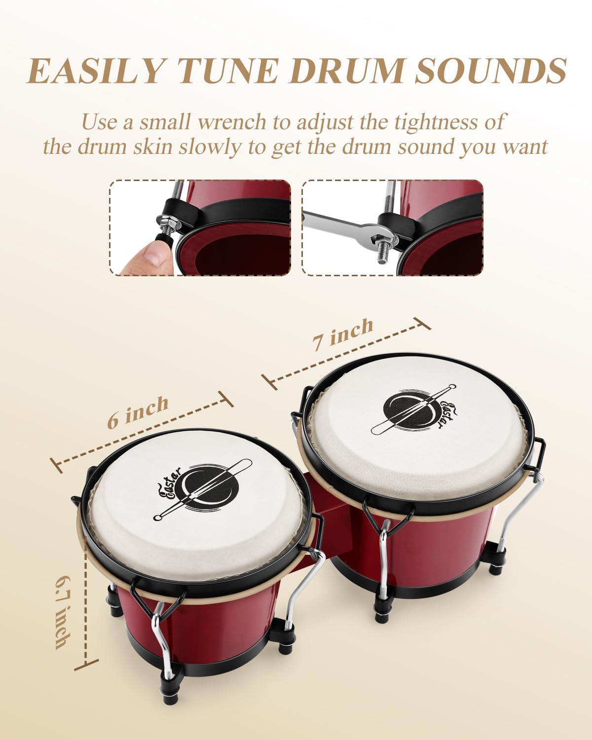 Eastar Bongo Drums 6” and 7” Congas Drums for Kids and Adults