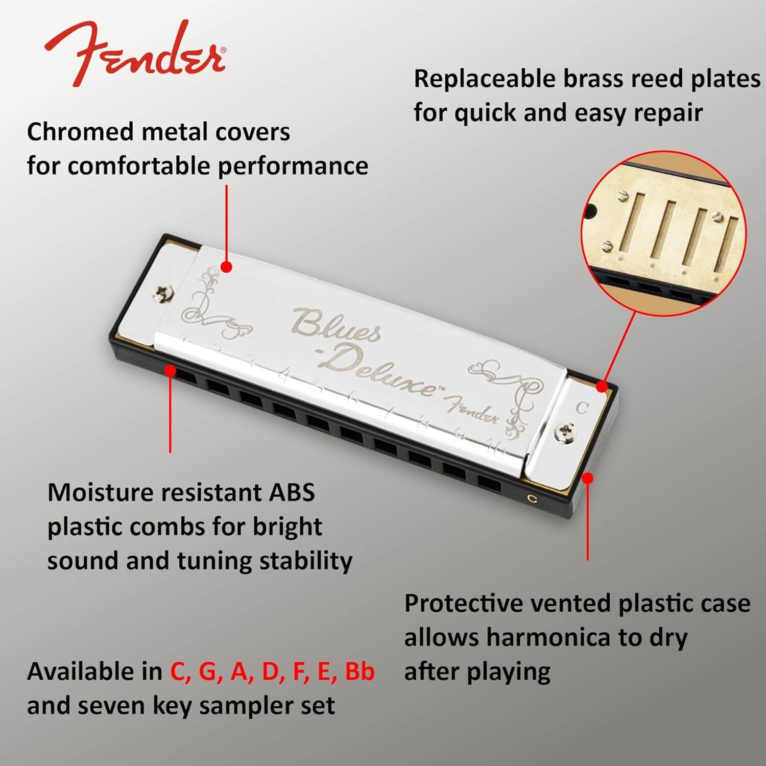 Fender Blues Deluxe Harmonica with Carrying Case