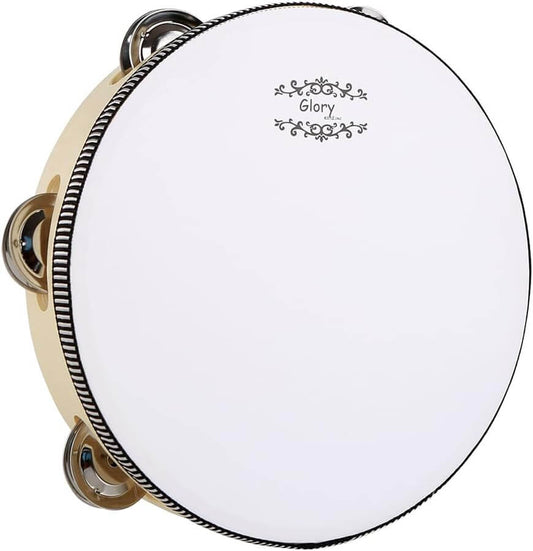 Glory Hand Held Tambourine Drum 8 inch Bell Birch Metal Jingles