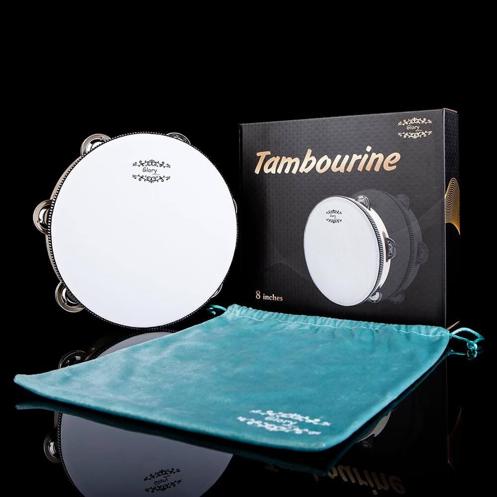 Glory Hand Held Tambourine Drum 8 inch Bell Birch Metal Jingles