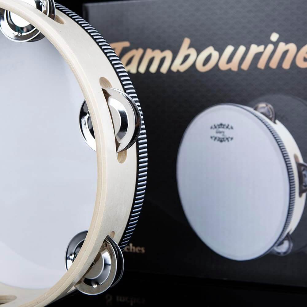 Glory Hand Held Tambourine Drum 8 inch Bell Birch Metal Jingles