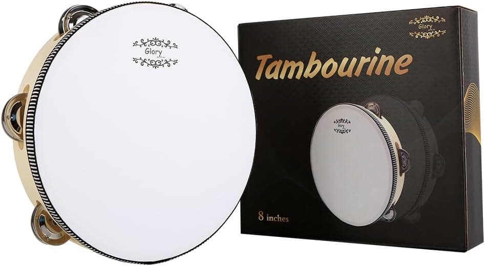 Glory Hand Held Tambourine Drum 8 inch Bell Birch Metal Jingles
