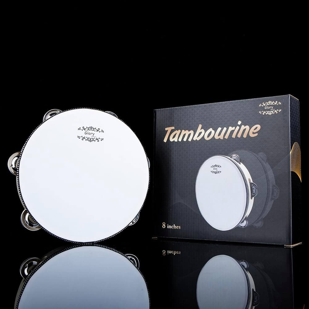 Glory Hand Held Tambourine Drum 8 inch Bell Birch Metal Jingles