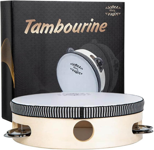 Glory Hand Held Tambourine Drum 8 inch Bell Birch Metal Jingles 8"