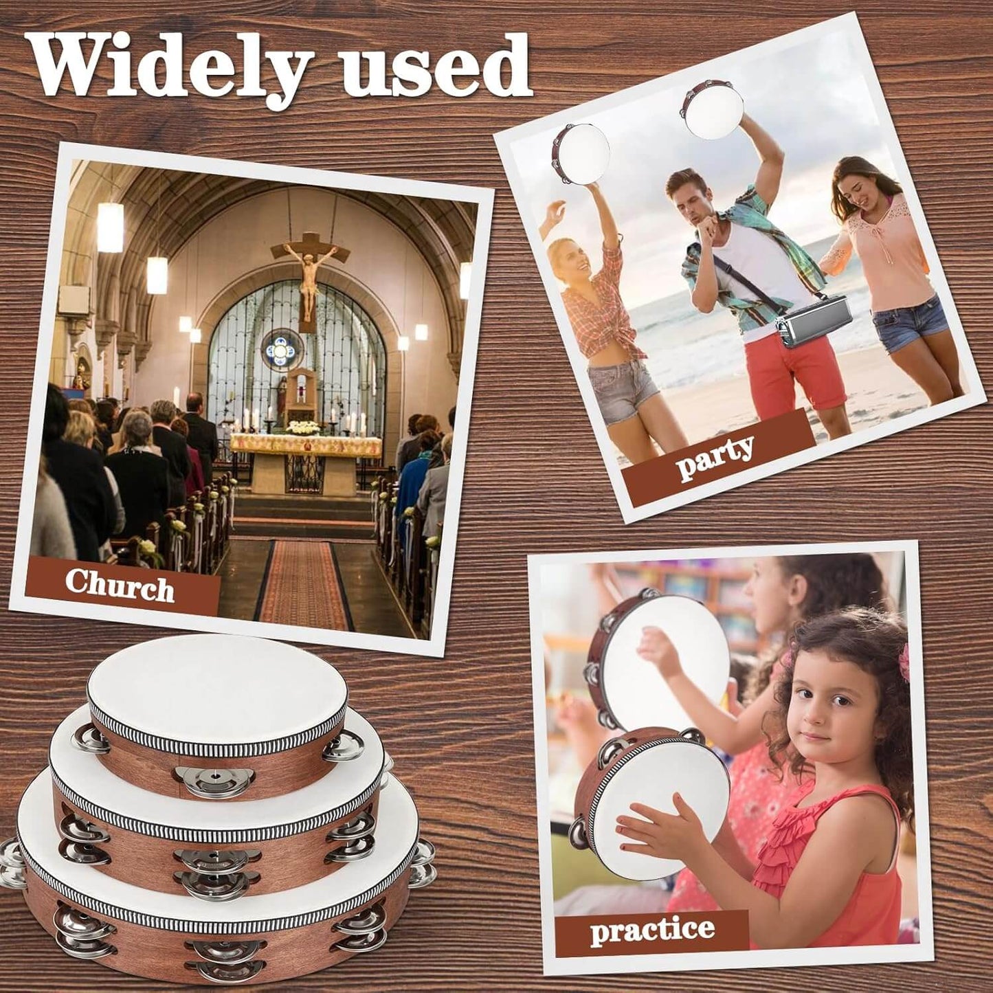 Wooden Hand Held Percussion Tambourine with Storage Bag