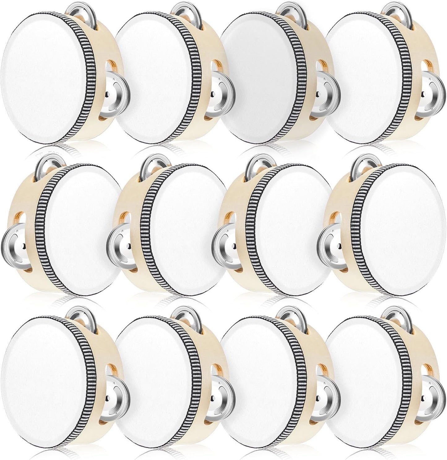 12 Pcs Tambourine Drum Bulk for Adults Hand Held Percussion 4 Inch White