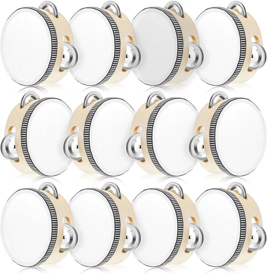 12 Pcs Tambourine Drum Bulk for Adults Hand Held Percussion 4 Inch White