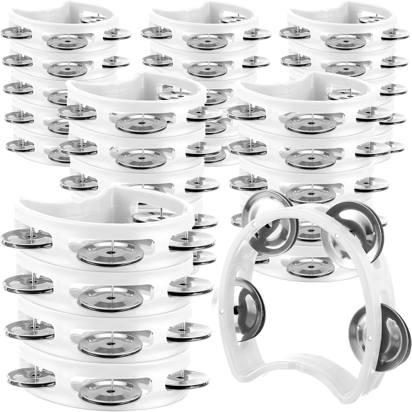 30 Pack Tambourines for Weddings, Party Favors, Church, etc. White