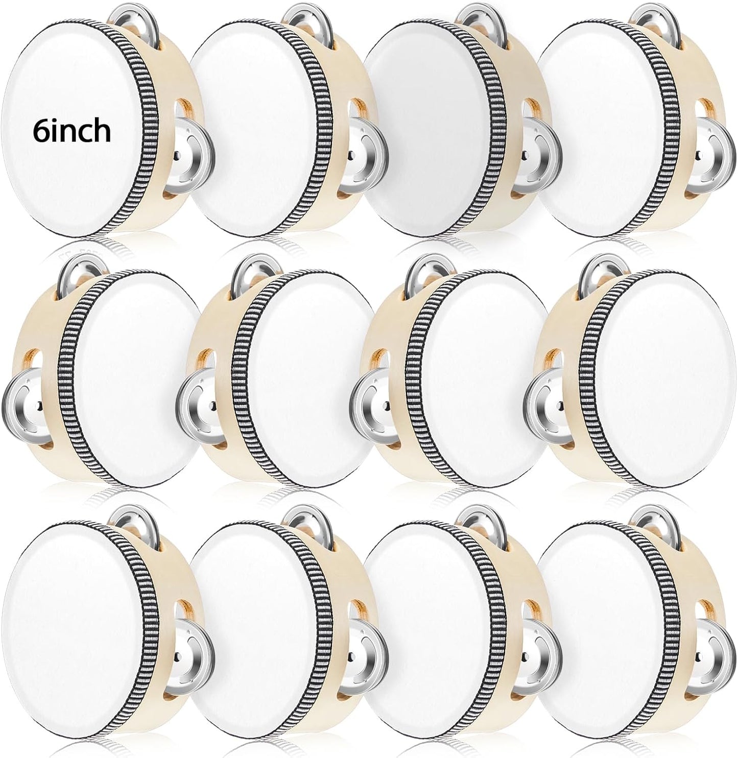 12 Pcs Tambourine Drum Bulk for Adults Hand Held Percussion about 6 inch mainly white