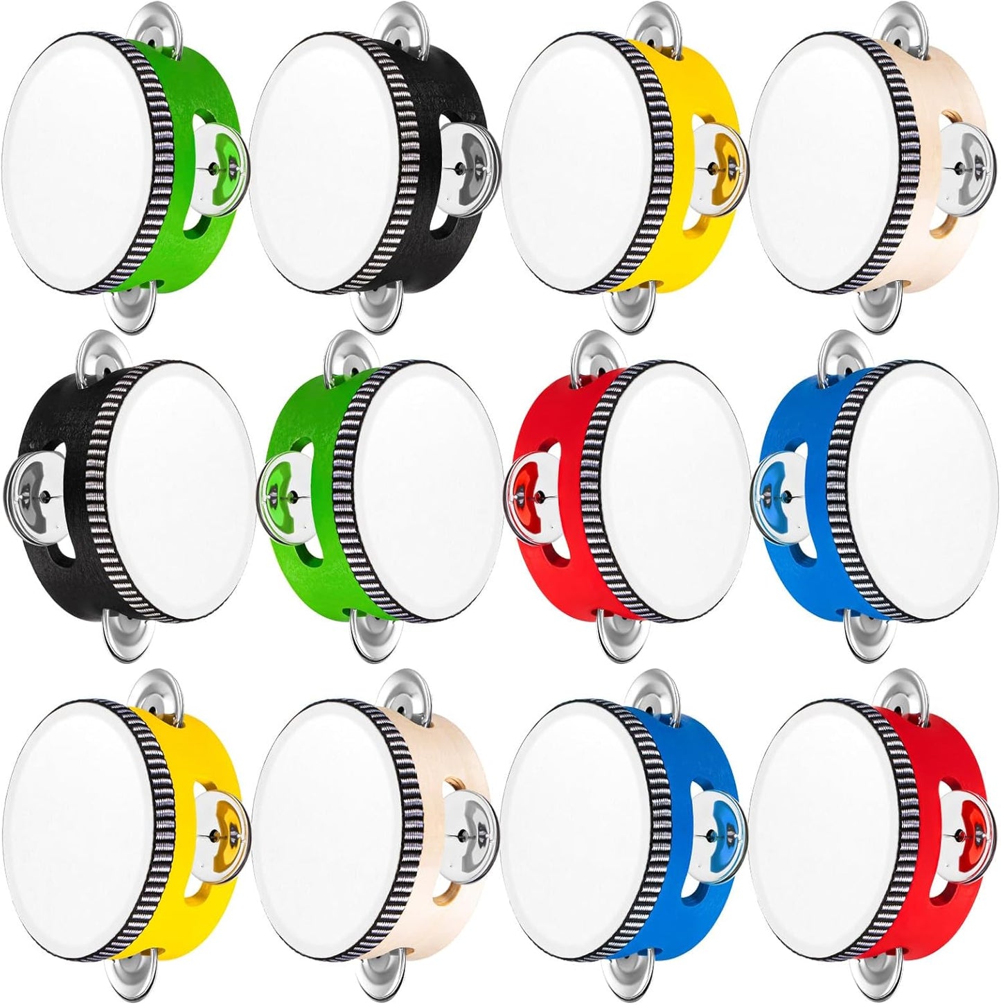12 Pcs Tambourine Drum Bulk for Adults Hand Held Percussion 4 Inch Multicolor